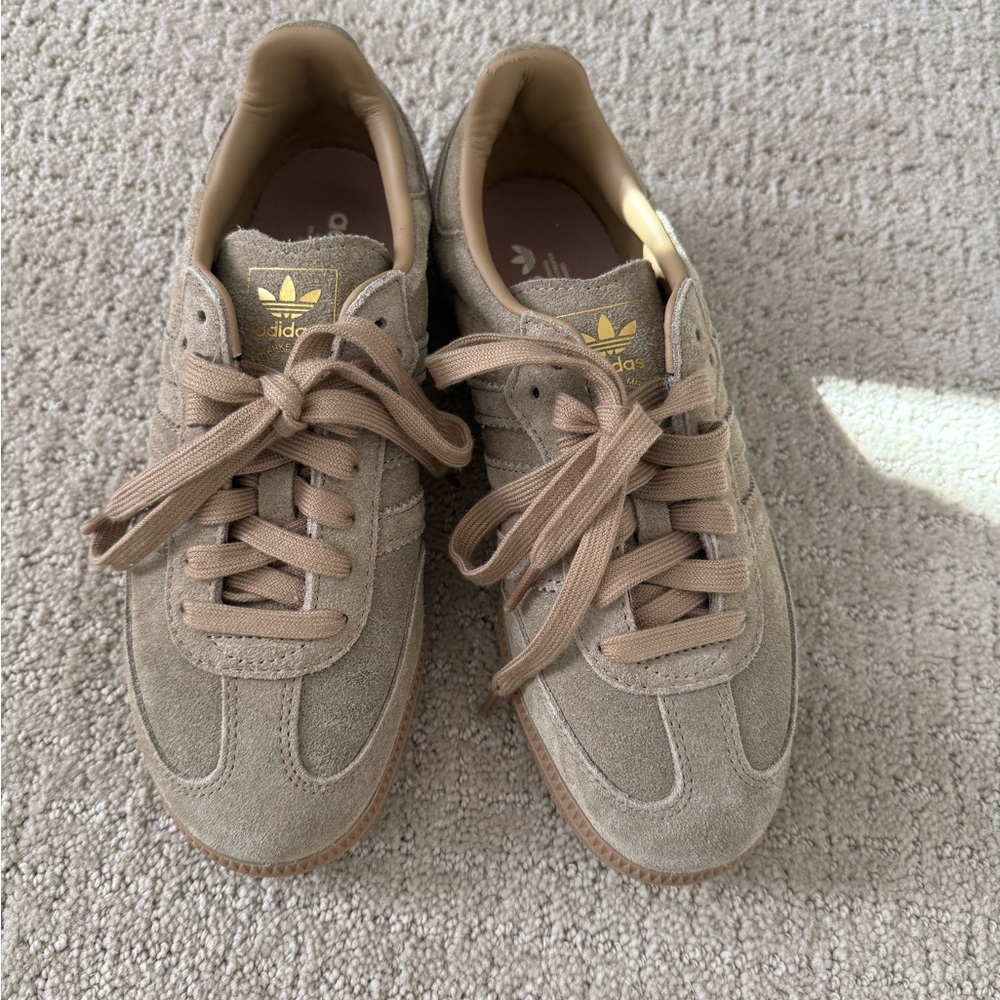 Adidas Taupe Suede Lace-Up Sneakers